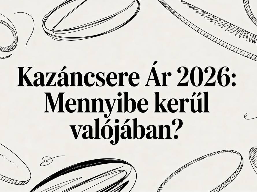 Hungarian headline in bold: 'Kazáncsere 2026: Mennyibe kerül valójában?' with decorative doodles around the text.