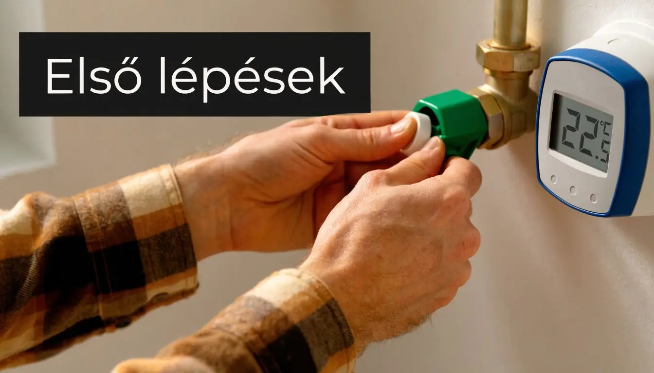 Egy szakember a fűtési radiátor termosztátját szereli be egy korszerűsítési folyamat során a lakásban.